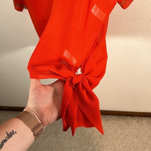 Donna Claire Orange Sheer Embroidered Blouse Side Tie Size 22 - Picture 5 of 8
